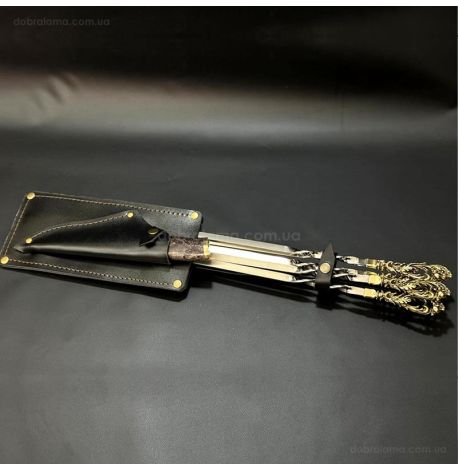 Набір шампурів «Морський бриз» з ножем (в шкіряному сагайдаку)