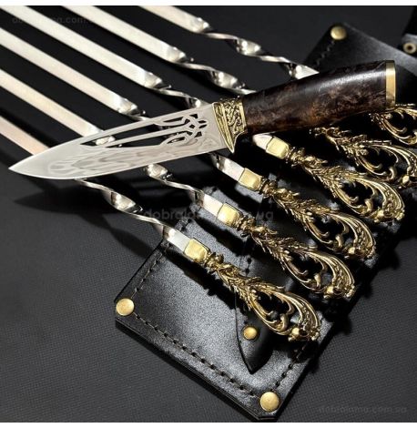 Набір шампурів «Морський бриз» з ножем (в шкіряному сагайдаку)