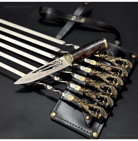 Набір шампурів «Морський бриз» з ножем (в шкіряному сагайдаку)