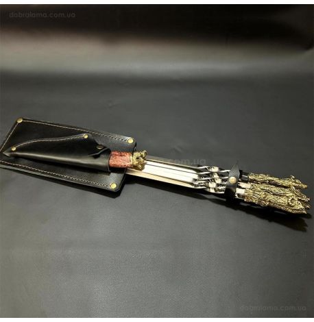 Набір шампурів "Мисливський трофей" з ножем (в шкіряному сагайдаку)