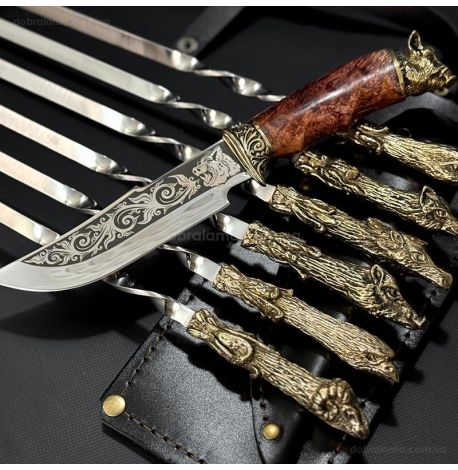 Набір шампурів "Мисливський трофей" з ножем (в шкіряному сагайдаку)