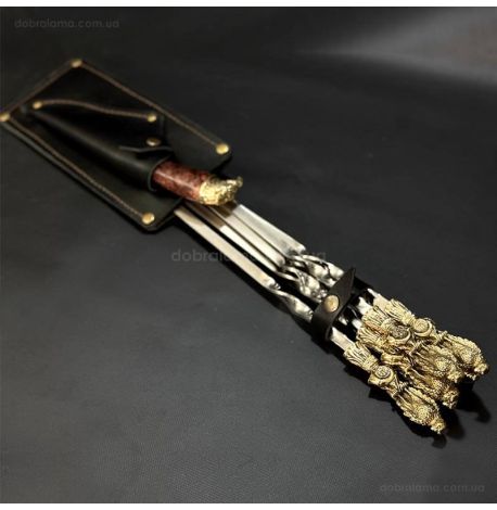 Набір шампурів «Птахи» з ножем (в шкіряному сагайдаку)