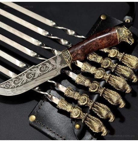 Набір шампурів «Птахи» з ножем (в шкіряному сагайдаку)