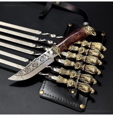 Набір шампурів «Птахи» з ножем (в шкіряному сагайдаку)