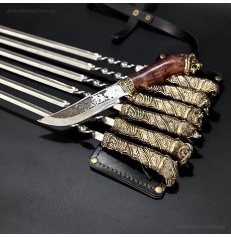 Набір шампурів «На привалі» з ножем (в шкіряному сагайдаку)