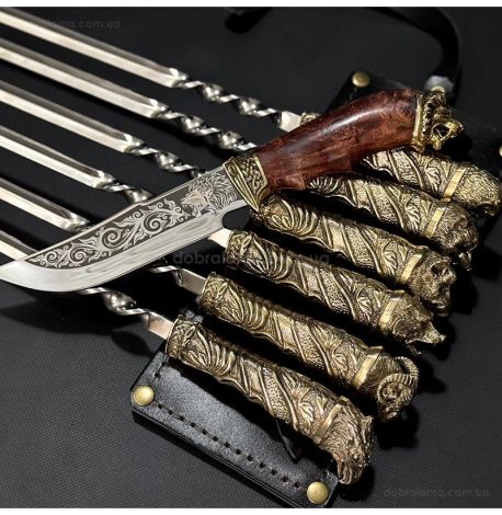 Набір шампурів «На привалі» з ножем (в шкіряному сагайдаку)