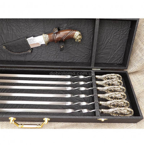 Набір шампурів "Вовча зграя" з ножем (в кейсі)