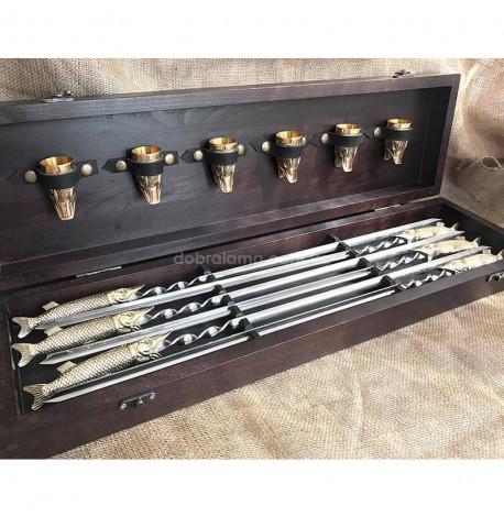 Набір шампурів "Царський улов" з чарками (в дерев'яному кейсі)