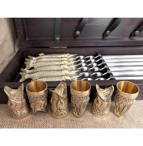 Набір шампурів "Царський улов" з чарками (в дерев'яному кейсі)