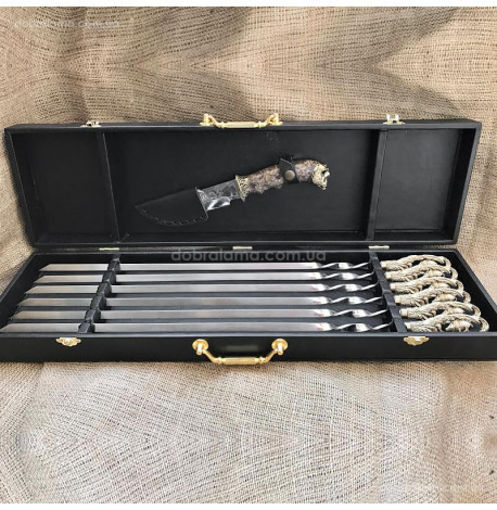 Набір шампурів "Кабан" з ножем(в кейсі)