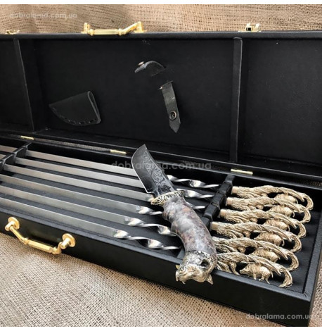 Набір шампурів "Кабан" з ножем(в кейсі)