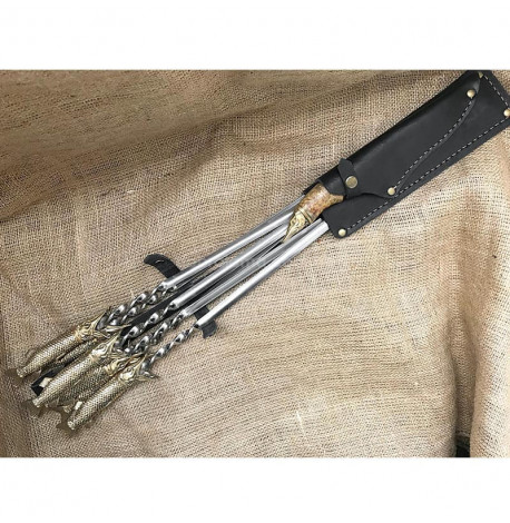 Набір шампурів "Царський улов" з ножем (в шкіряному сагайдаку)