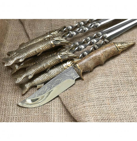 Набір шампурів "Царський улов" з ножем (в шкіряному сагайдаку)