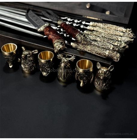 Набір для шашлику "Дикі звірі" (в дерев'яному кейсі)