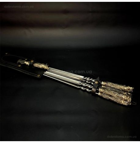 Набір шампурів "Дикі звірі" з виделкою (в шкіряному сагайдаку)