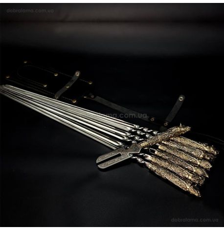 Набір шампурів "Дикі звірі" з виделкою (в шкіряному сагайдаку)