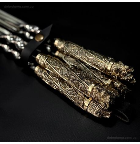 Набір шампурів "Дикі звірі" з виделкою (в шкіряному сагайдаку)