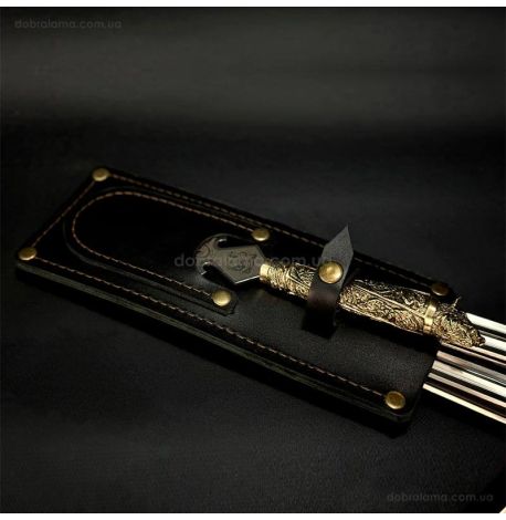 Набір шампурів "Дикі звірі" з виделкою (в шкіряному сагайдаку)