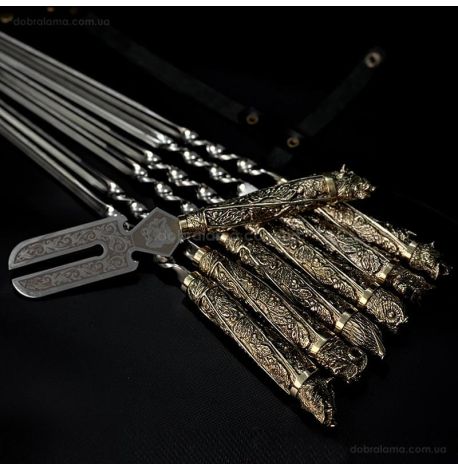 Набір шампурів "Дикі звірі" з виделкою (в шкіряному сагайдаку)