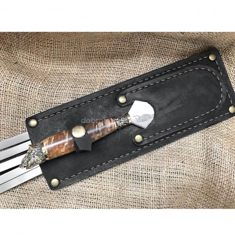 Набір шампурів "Мисливський трофей" з вилкою (в шкіряному сагайдаку)