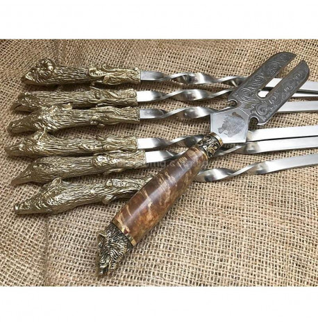 Набір шампурів "Мисливський трофей" з вилкою (в шкіряному сагайдаку)