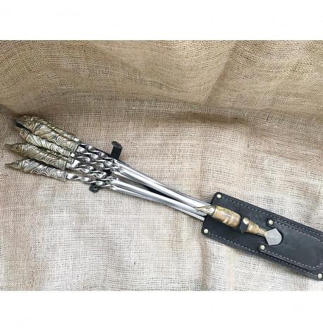 Набір шампурів "Щука" з вилкою (в шкіряному сагайдаку)