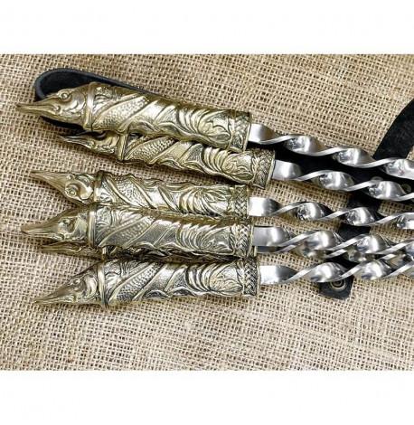 Набір шампурів "Щука" з вилкою (в шкіряному сагайдаку)