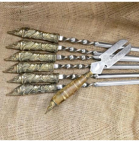 Набір шампурів "Щука" з вилкою (в шкіряному сагайдаку)