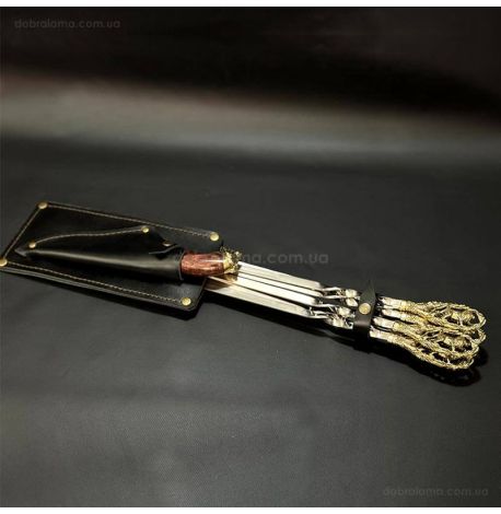 Набір шампурів "Лев" з ножем (в шкіряному сагайдаку)