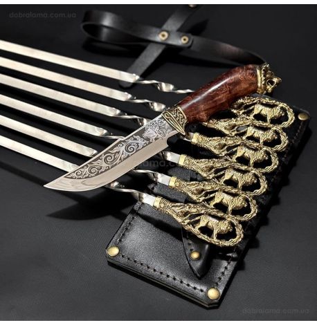 Набір шампурів "Лев" з ножем (в шкіряному сагайдаку)