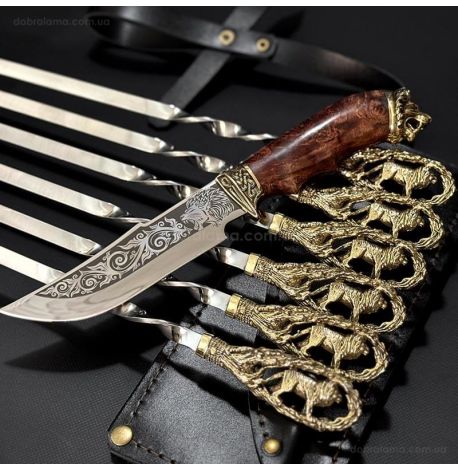 Набір шампурів "Лев" з ножем (в шкіряному сагайдаку)