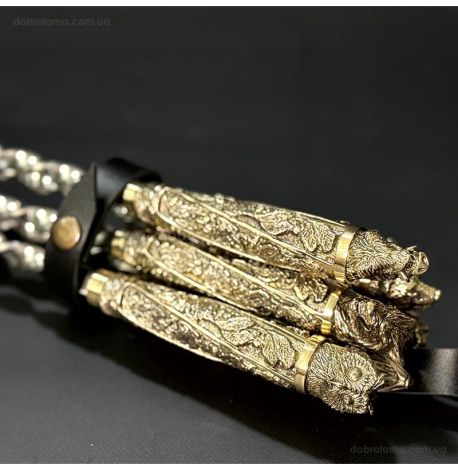 Набір шампурів "Дикі звірі" з ножем і виделкою (в шкіряному сагайдаку)