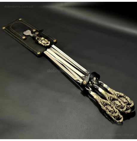 Набір шампурів "Кабан" з вилкою (в шкіряному сагайдаку)