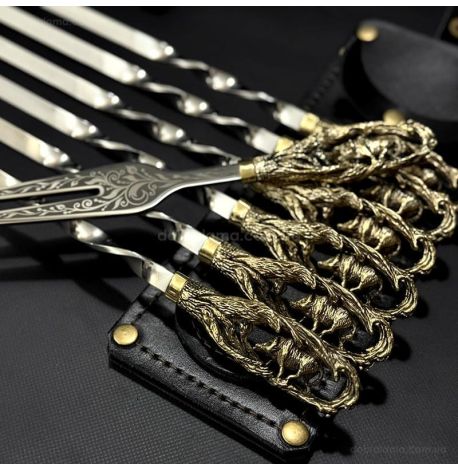 Набір шампурів "Кабан" з вилкою (в шкіряному сагайдаку)