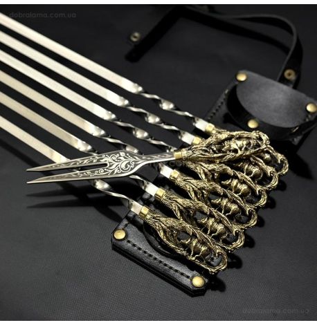 Набір шампурів "Кабан" з вилкою (в шкіряному сагайдаку)