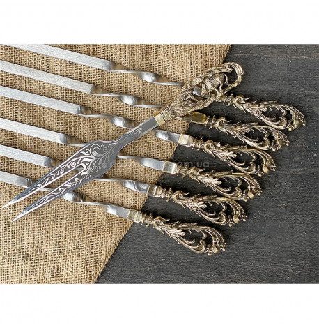 Набір шампурів "Морський бриз" з вилкою (в шкіряному сагайдаку)