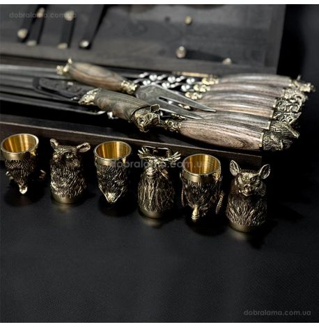 Набір для шашлику «Мисливський» з дерев'яними ручками (в дерев'яному кейсі)