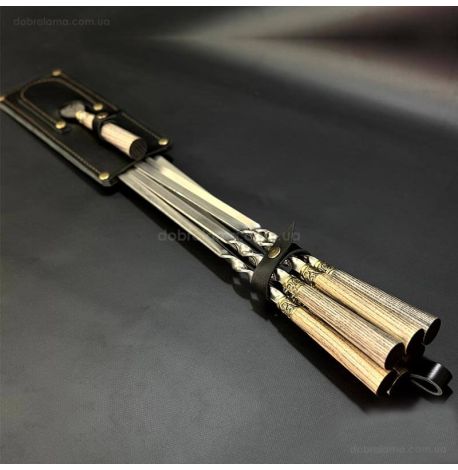 Набір шампурів «Трапеція» з виделкою (у шкіряному сагайдаку)