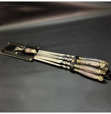 Набір шампурів «Дикі звірі ясен» з виделкою (у шкіряному сагайдаку)