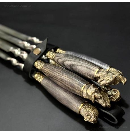 Набір шампурів «Дикі звірі ясен» з виделкою (у шкіряному сагайдаку)