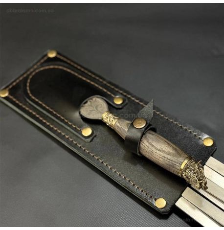 Набір шампурів «Дикі звірі ясен» з виделкою (у шкіряному сагайдаку)