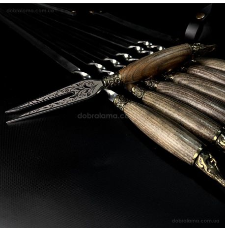 Набір шампурів «Щука ясен» з виделкою (у шкіряному сагайдаку)