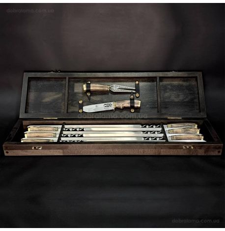 Набір для шашлику «Тризуб» з ножем і виделкою (в дерев'яному кейсі)