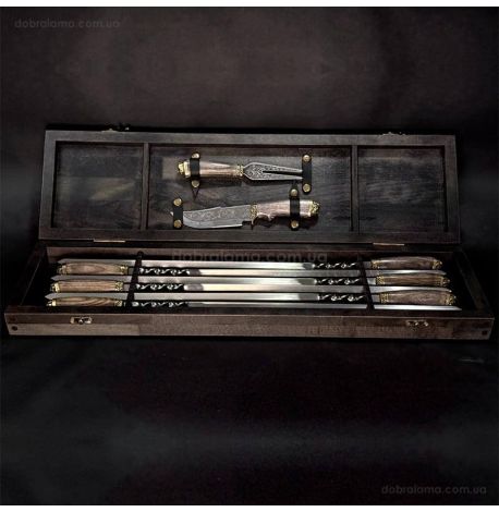 Набір для шашлику «Козак» з ножем і виделкою (в дерев'яному кейсі)