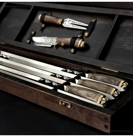 Набір для шашлику «Козак» з ножем і виделкою (в дерев'яному кейсі)