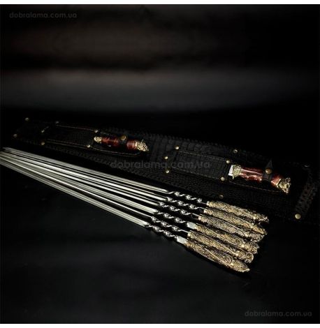 Набір шампурів "Дикі звірі" з ножем і виделкою (в шкіряному закритому сагайдаку)