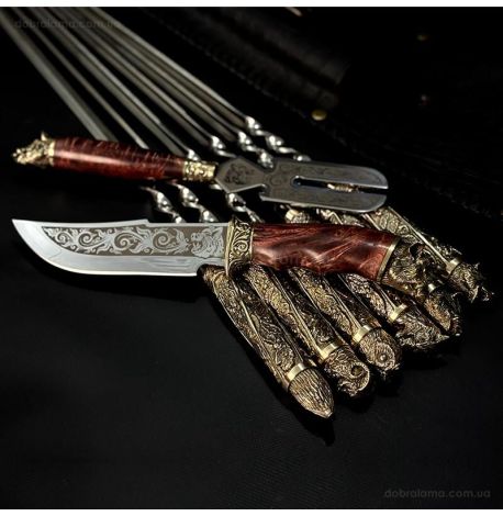 Набір шампурів "Дикі звірі" з ножем і виделкою (в шкіряному закритому сагайдаку)