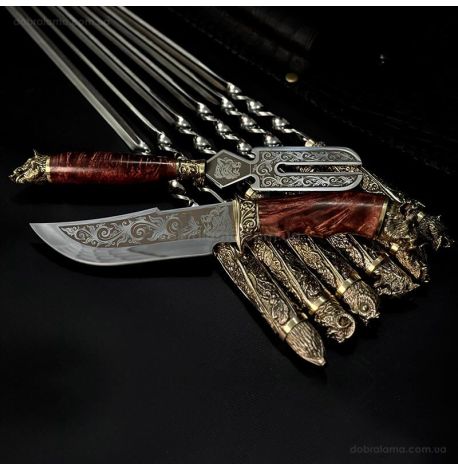 Набір шампурів "Дикі звірі" з ножем і виделкою (в шкіряному закритому сагайдаку)