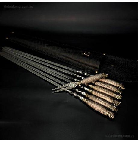 Набір шампурів «Мисливський ясен» з виделкою (в шкіряному закритому сагайдаку)