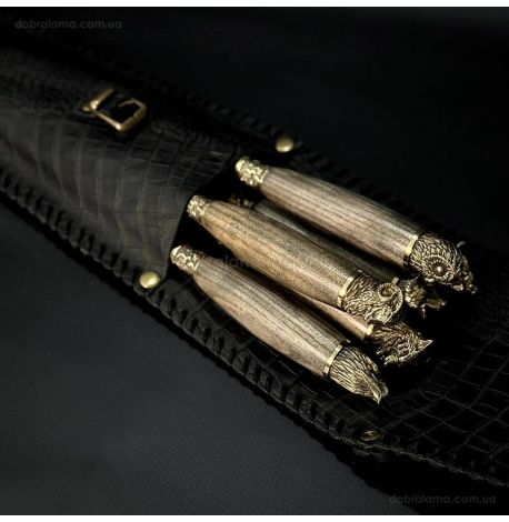 Набір шампурів «Мисливський ясен» з виделкою (в шкіряному закритому сагайдаку)